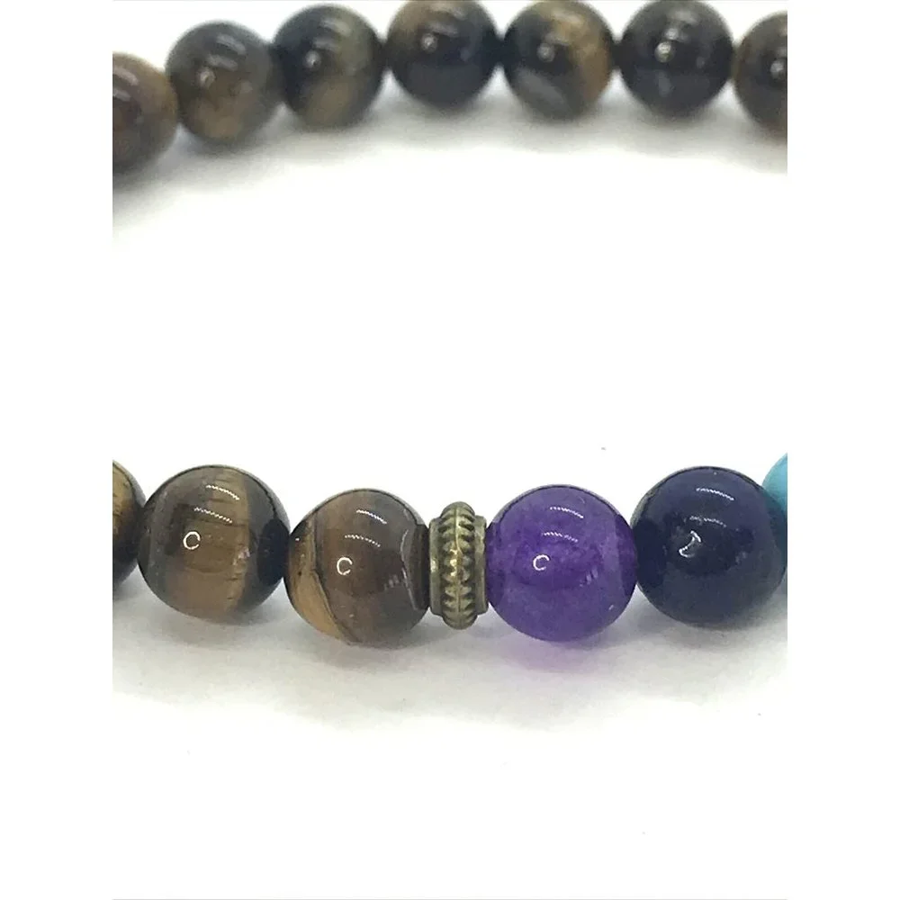 Tiger Eye Tourmaline Gemstones Turquoise Healing‎ Stretch Bracelet